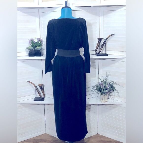 Sacks Fifth Ave vintage 70s 80s oversized blue velour long sleeves midi dress S - Picture 2 of 11